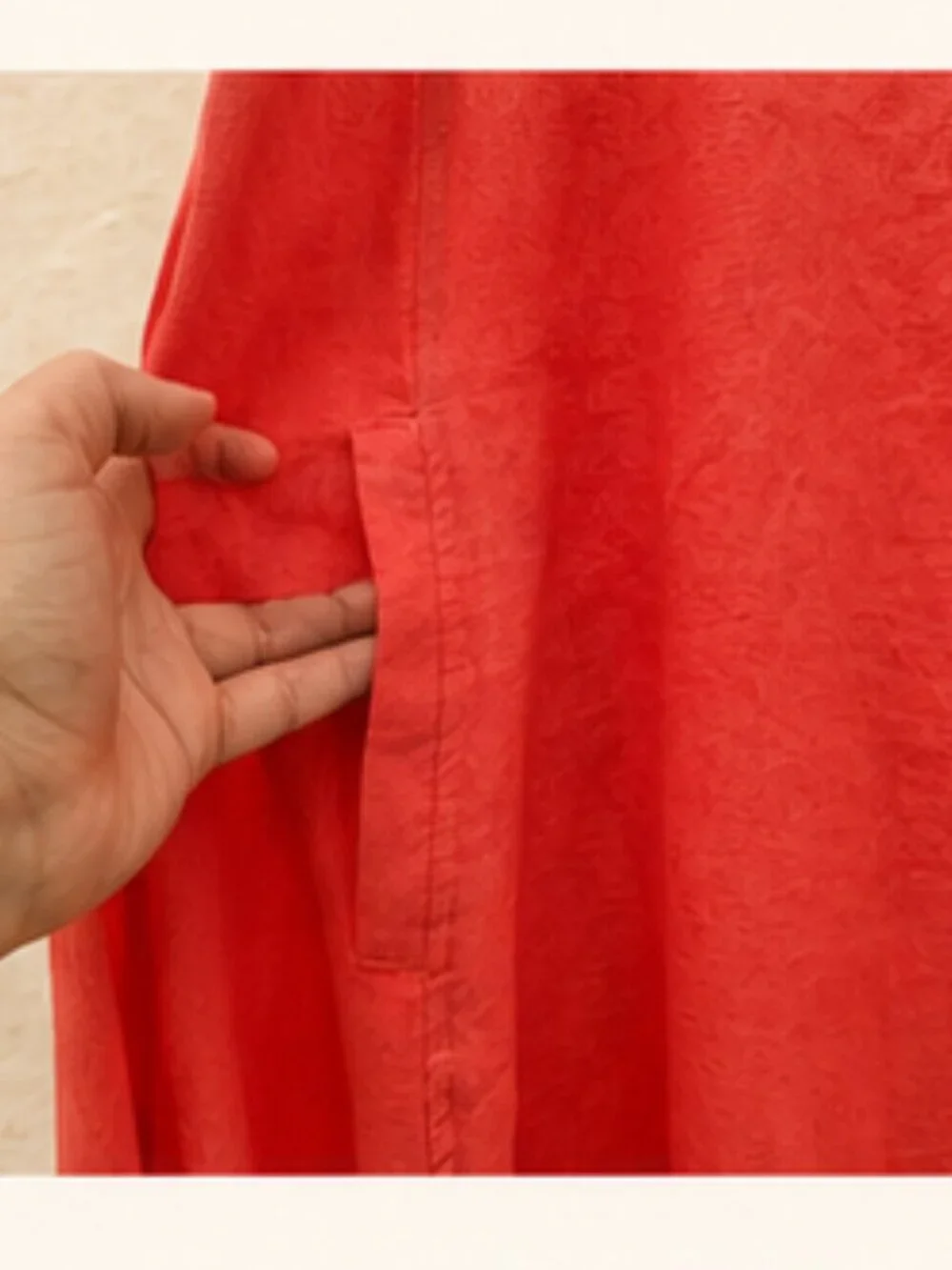 Linen Blend Coral Lagenlook Midi Dress Pockets Coastal Resort 1X Relaxed Fitting - Picture 6 of 9